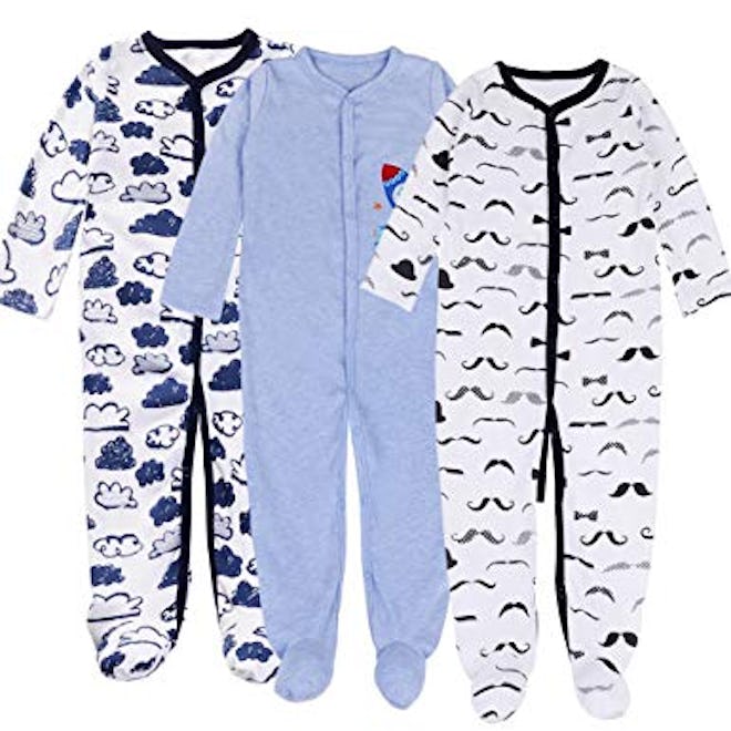 Exemaba Baby Footed Pajamas Sleeper - 3 Packs 