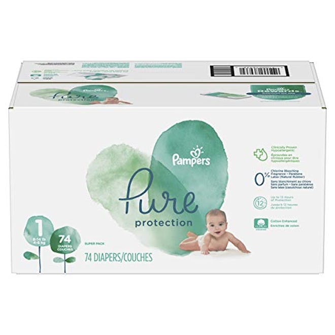 Pure Disposable Baby Diapers, Hypoallergenic and Fragrance Free Protection, SUPER, 74 Count