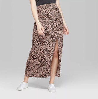 Wild Fable Women's Leopard Print Side Slit Midi Skirt