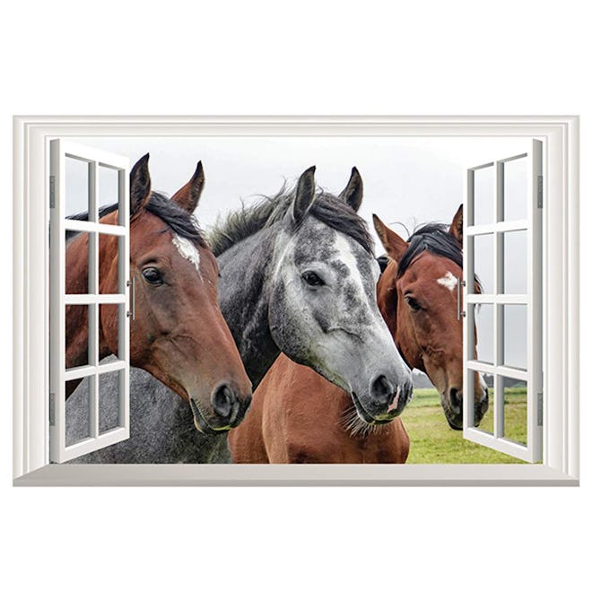 Homefind Horse Wall Decals 3D Faux Window 