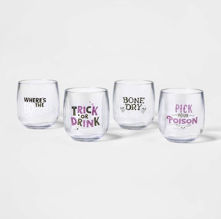 4pk Halloween Sayings Stemless Wine Glasses - Hyde and Eek! Boutique