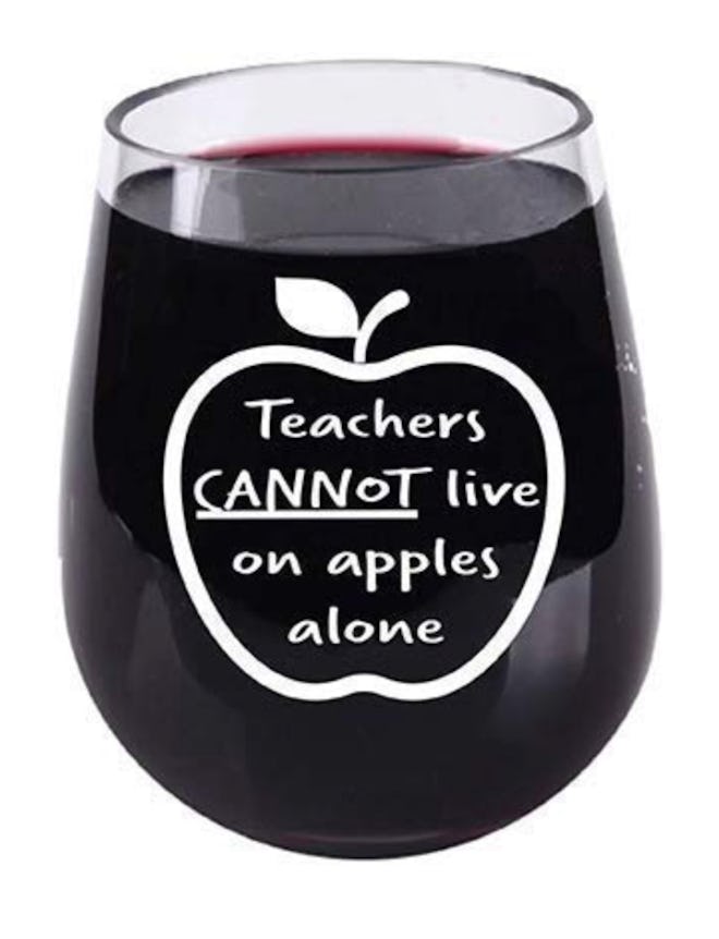 Teacher Gifts, Can't Live On Apples Alone Stemless Wine Glass 16 Ounce