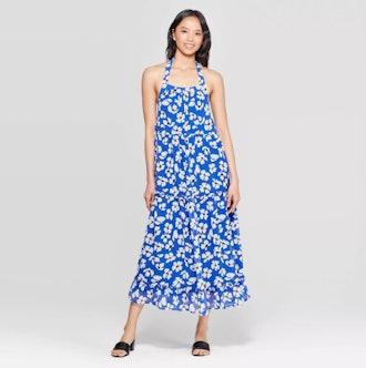 Who What Wear™ Women's Floral Print Off the Shoulder Sleeveless Tiered Halter Maxi Dress