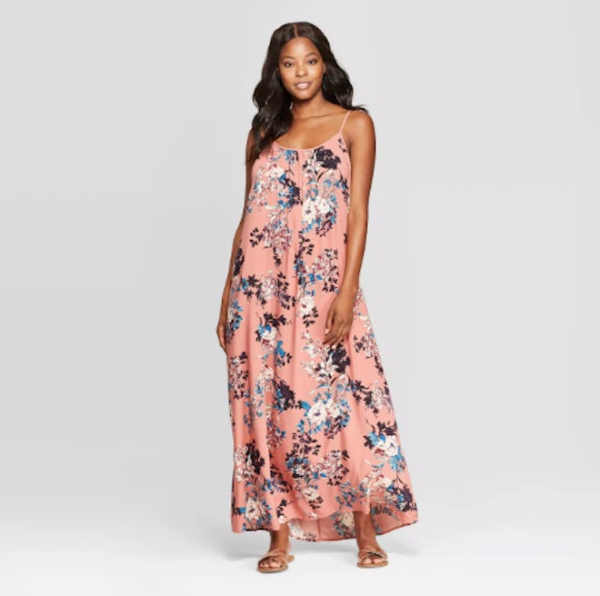 Xhilaration Women's Floral Print Sleeveless Strappy Scoop Neck Maxi Dress