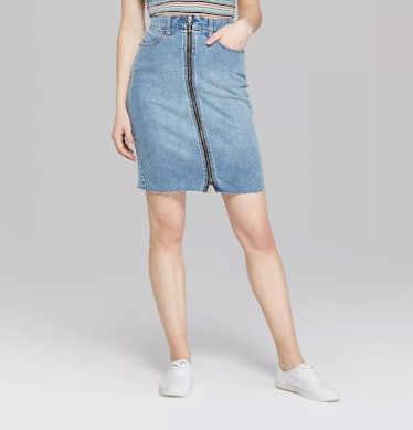 Women's Zip-Front Denim Midi Skirt 