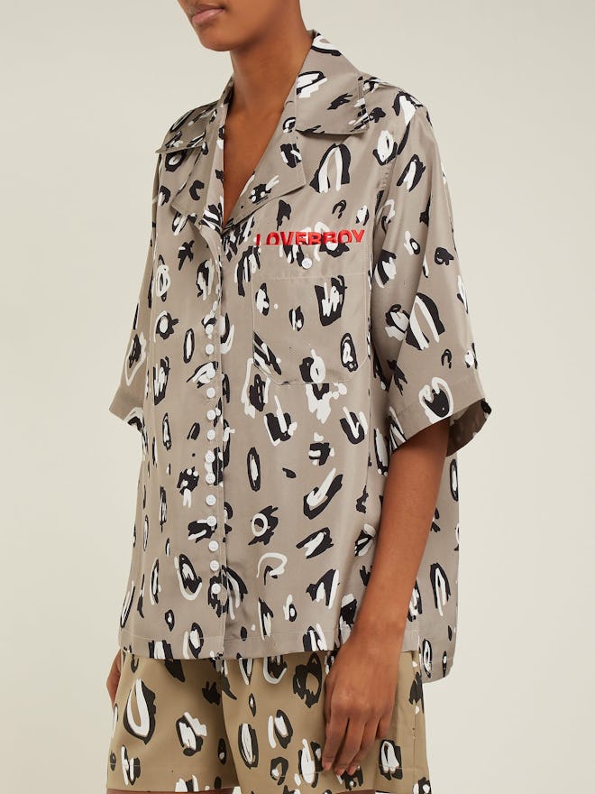 Leopard-Print Silk Bowling Shirt