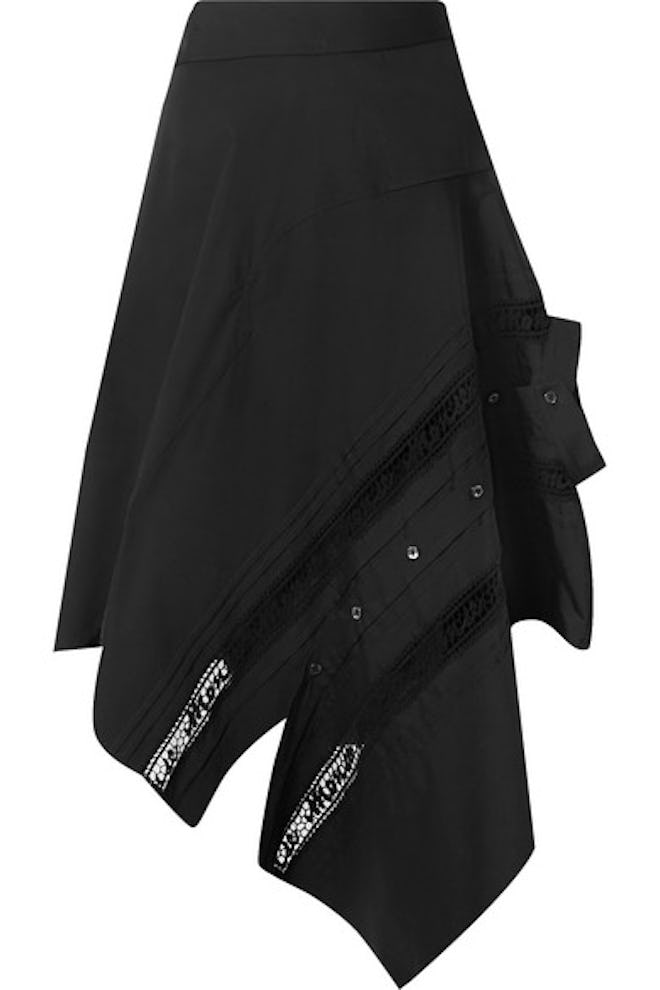 Asymmetric Lace-Trimmed Poplin Skirt