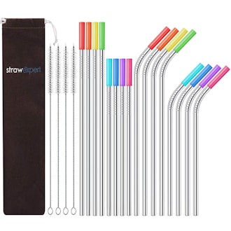 StrawExpert Stainless Steel Drinking Straws (Set of 16)