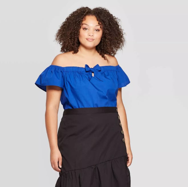 Who What Wear Women's Plus Size Off the Shoulder Short Sleeve Cropped Bardot Top