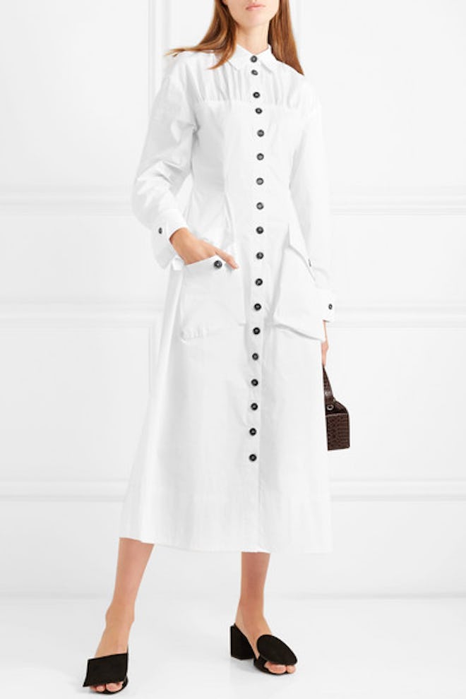 Miller Button-Detailed Cotton-Blend Poplin Midi Dress