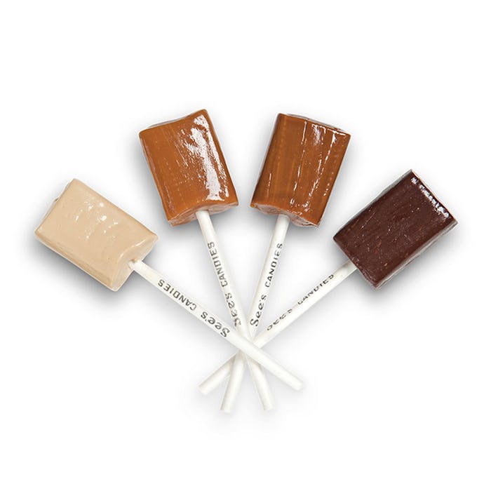 Four different See's Candies Lollipops