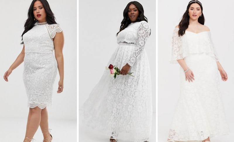 Lace & beads midi dress in sales spotty mesh with lace inserts in cream