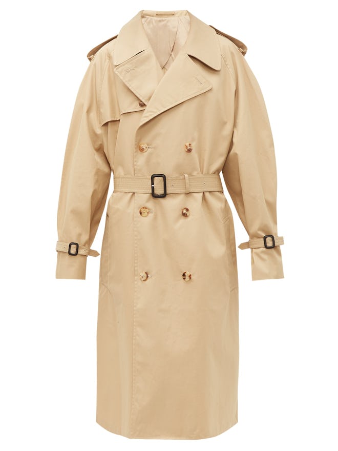 Double-Breasted Belted Cotton Trench Coat