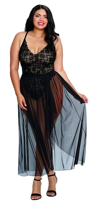 Dreamgirl Plus Size Mosaic Lace Teddy & Sheer Skirt