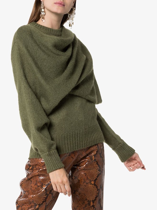 Draped-Scarf Knitted Sweater