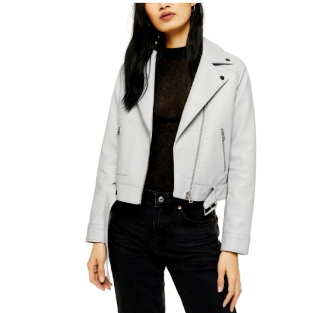 TOPSHOP Kota Crop Faux Leather Moto Jacket 