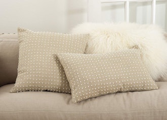 SARO LIFESTYLE Leilani Collection French Knot Design Down Filled Cotton Throw Pillow, 14" x 23"