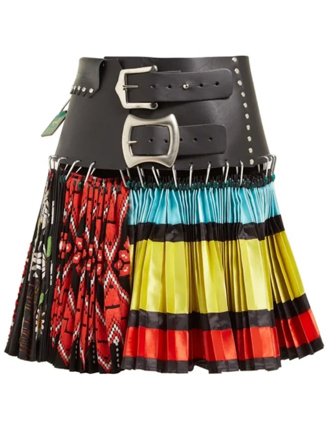 Pleated Leather And Silk-Blend Mini Skirt