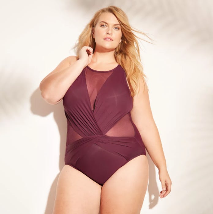 Aqua Green Women's Plus Size Mesh Inset One Piece Swimsuit
