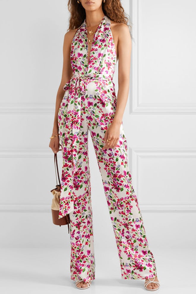 Heyday Floral-print silk-satin halterneck jumpsuit