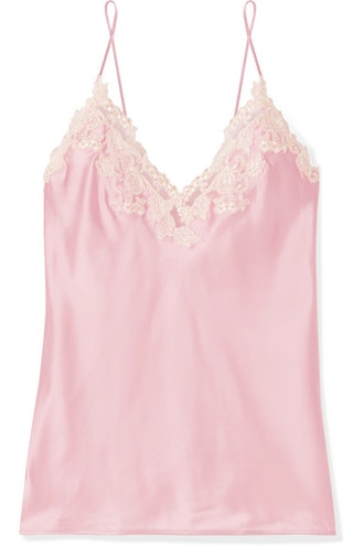 Maison Embroidered Lace-Trimmed Silk-Blend Satin Camisole