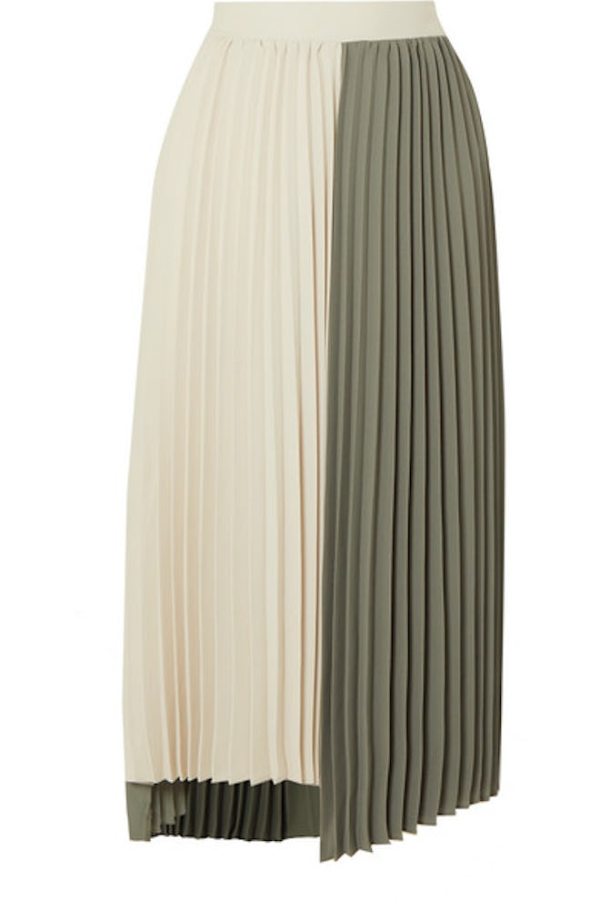 Tiffany Two-Tone Pleated Crepe Midi Skirt