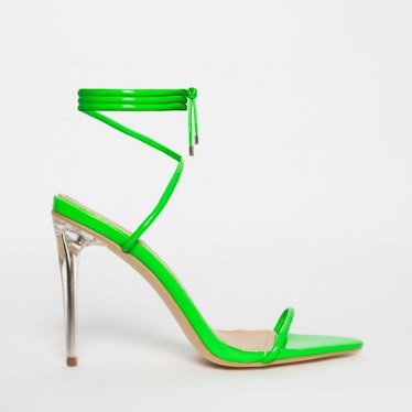 Gemini Green Patent Lace Up Clear Heels 