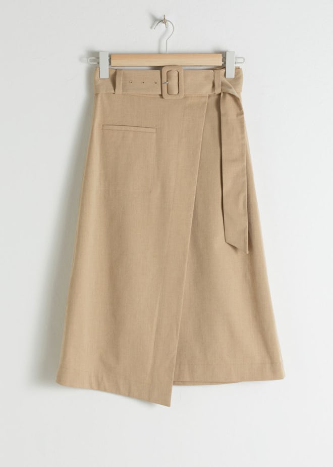 Belted Asymmetric Midi Skirt