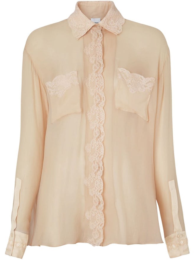 Lace-Detail Silk Chiffon Shirt