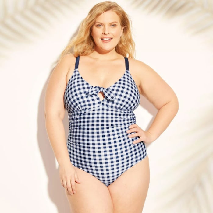 Women's Shirred Tie Front One Piece Swimsuit