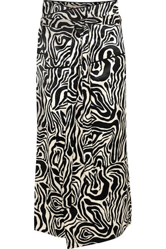 Zebra-Print Crepe Wrap Midi Skirt