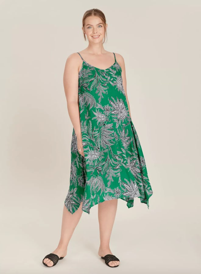 Green Paisley Print Hanky Hem Dress