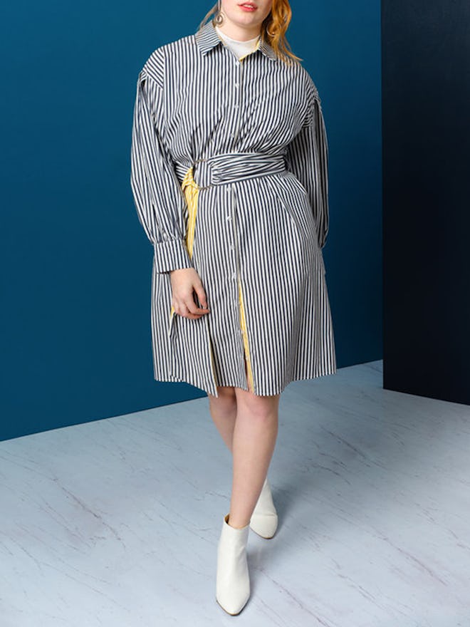 Belted Shirtdress with Contrast Stripe