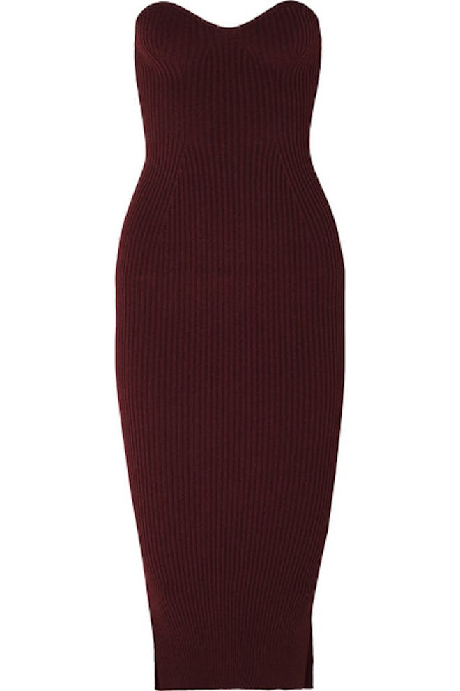 Loie Ribbed Knit Dress in Burgundy