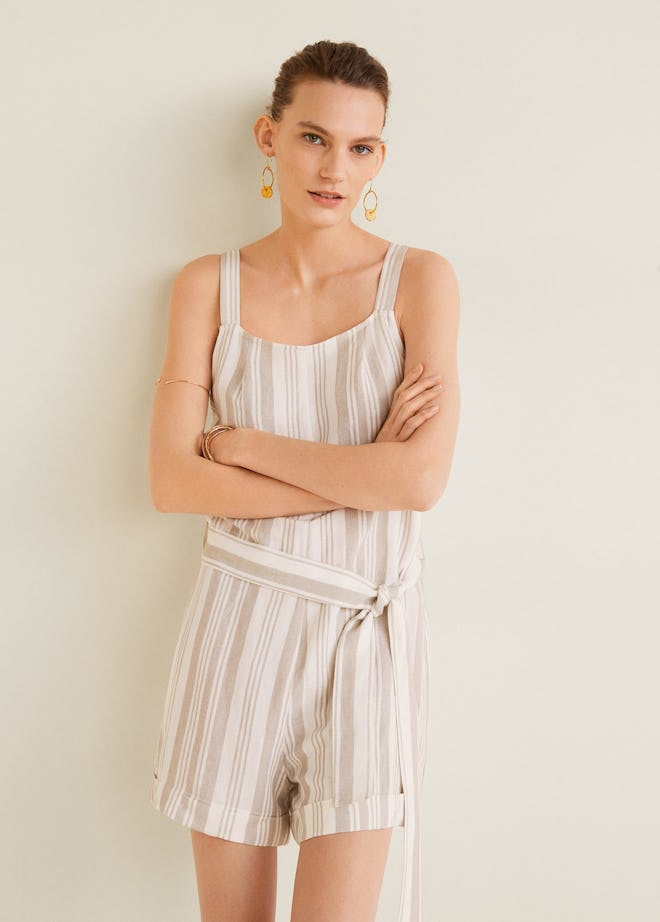 Linen Blend Striped Jumpsuit