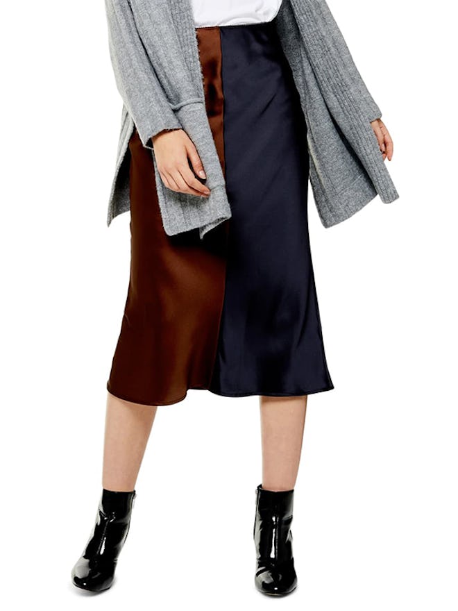 Colorblock Satin Midi Skirt