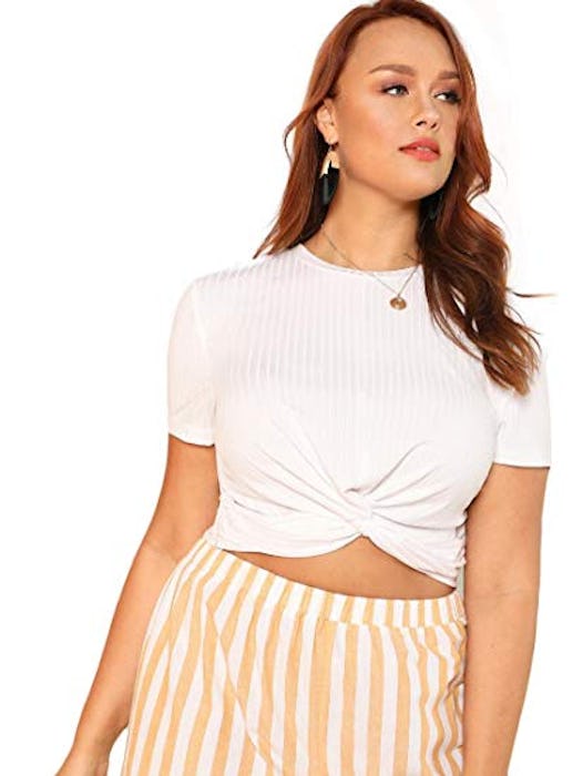 Romwe Plus Size Front Twist Crop Top