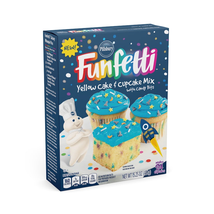 Blue Funfetti yellow cake & cupcake mix box