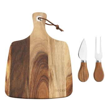 hecef Acacia Wood Cheese Board With Serving Utensils