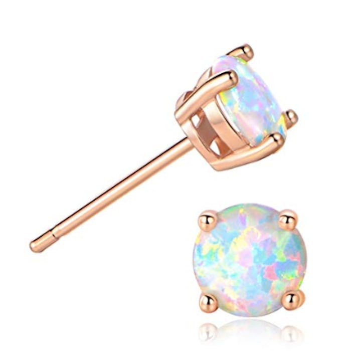 GEMSME 18K Rose Gold Plated Opal Stud Earrings