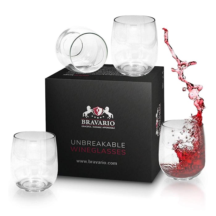 Bravario Unbreakable Stemless Wine Glasses (Set of 4)