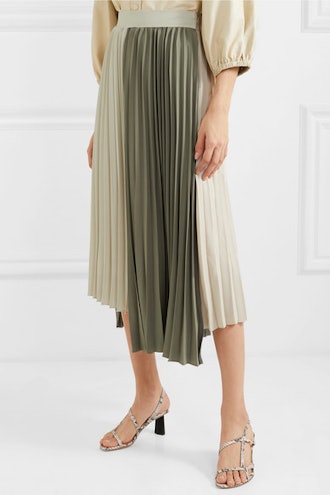 Frankie Shop Tiffany Two-Tone Pleated Crepe Midi Skirt