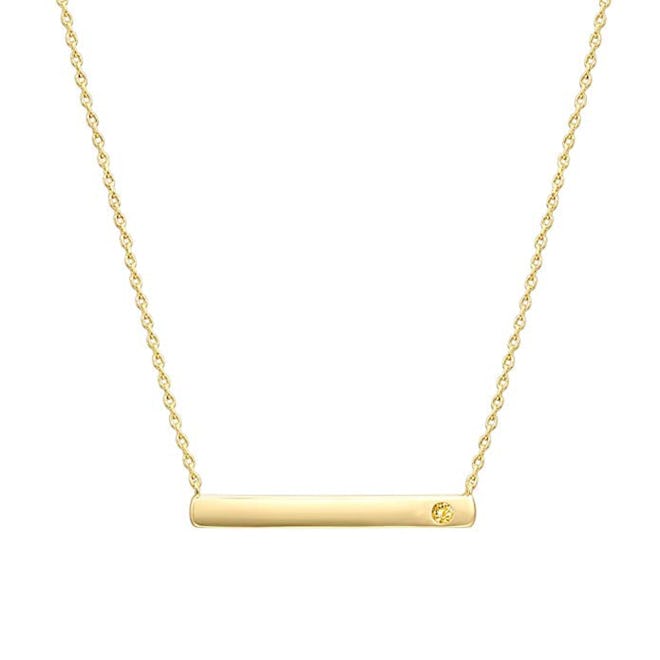 PAVOI 14K Gold Plated Swarovski Crystal Birthstone Bar Necklace