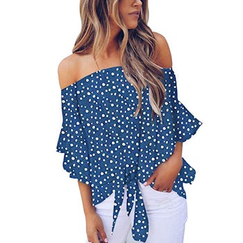 Asvivid Women's Striped Off-The-Shoulder Shirt