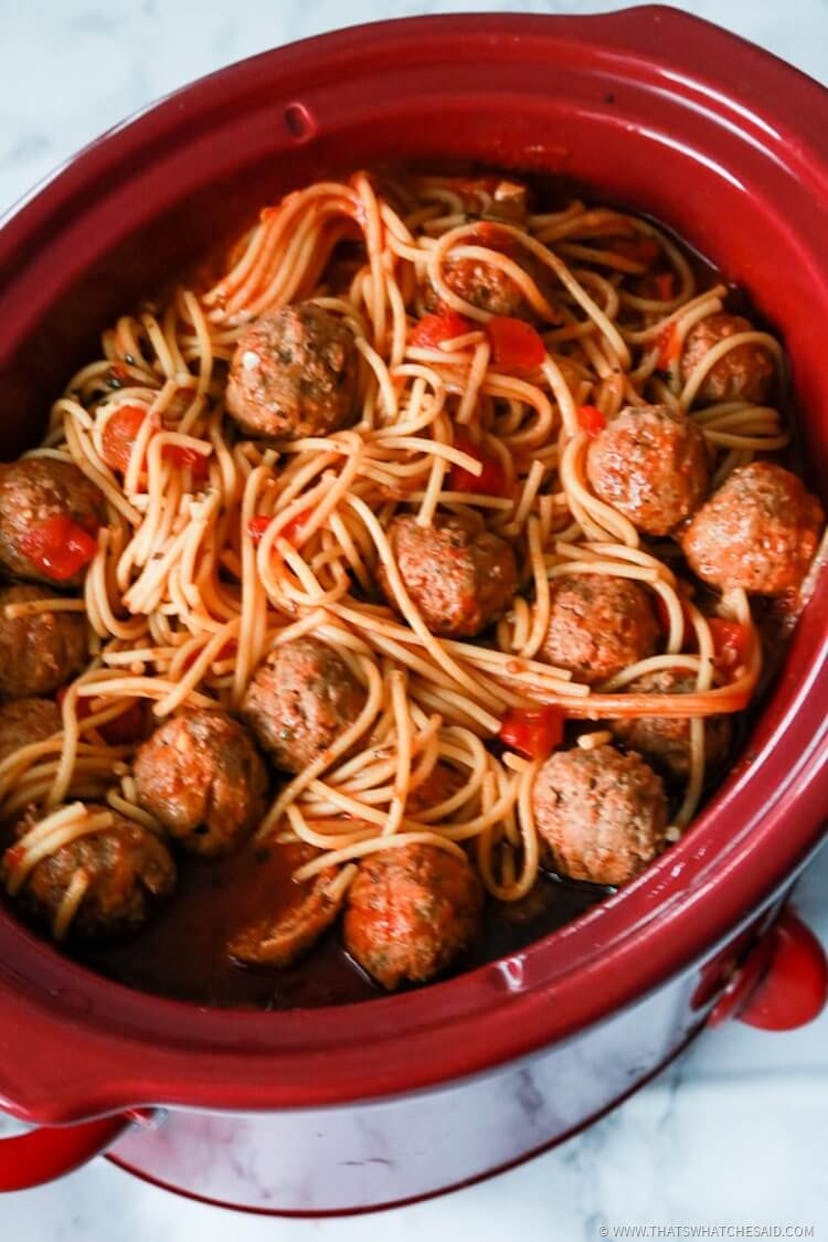 slow cooker spaghetti with meatballs