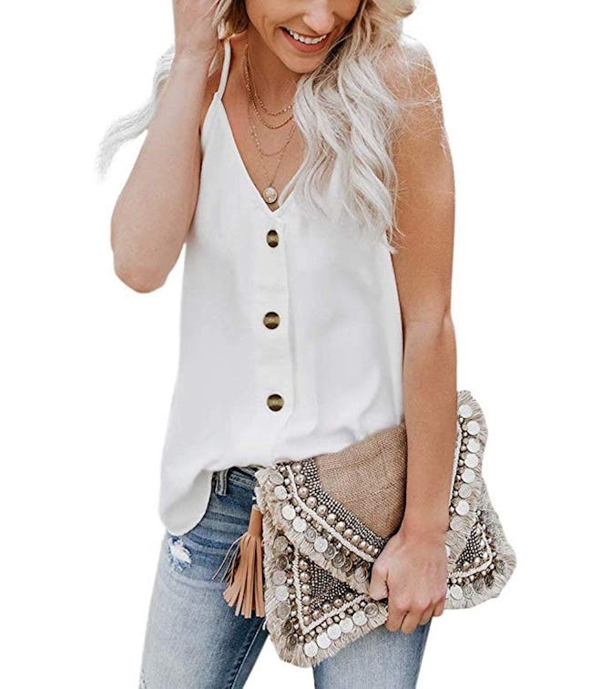KAIDER Tie Knot Henley Tunic Tank Top
