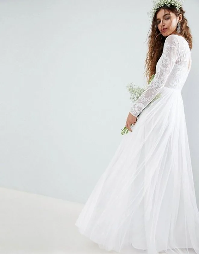 asos boho wedding dress ASOS DESIGN 3D floral statement halter maxi wedding dress in ivory