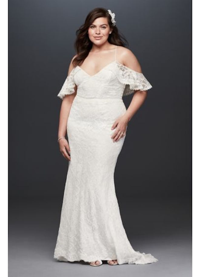 Galina Ruffle Cold Shoulder Plus Size Wedding Dress