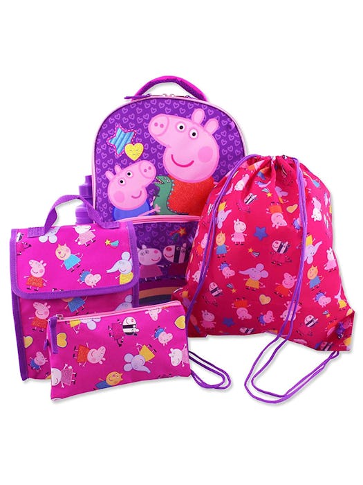 Peppa Pig 5 Piece Backpack & Snack Bag School Set