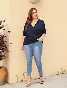 IN'VOLAND Plus Size Wrap Short Sleeve Shirt